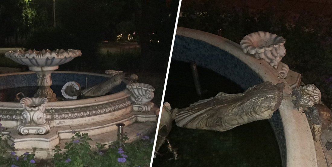 Вандалы разгромили центральный фонтан в Шексне