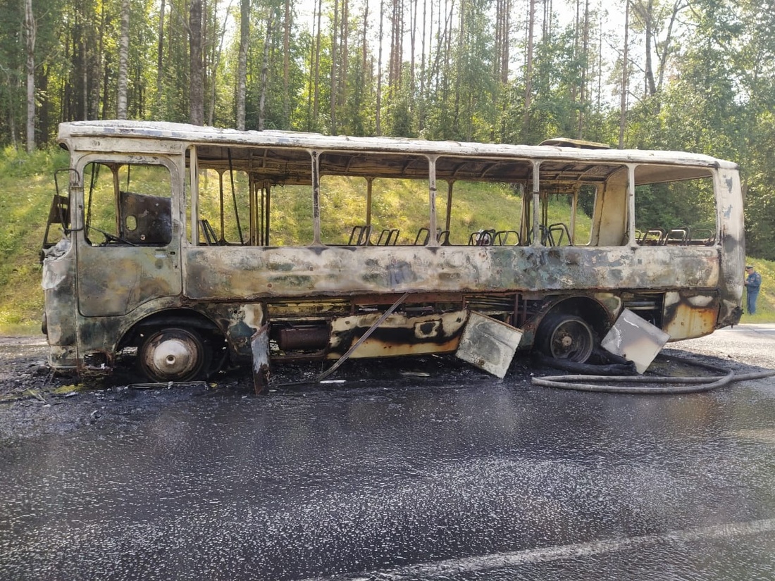 Рейсовый автобус сгорел дотла под Вытегрой