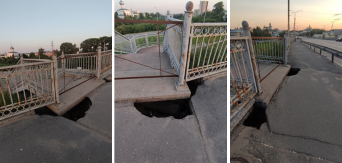 Часть пешеходной зоны обвалилась на мосту 800-летия в Вологде